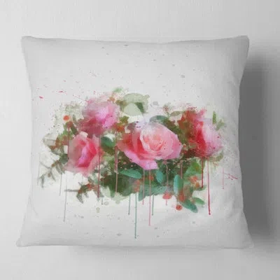 Design Art Bunch Of Pink Roses Watercolor - Floral Printed Pillow