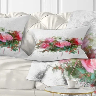 Design Art Bunch Of Pink Roses Watercolor - Floral Printed Throw Pillow