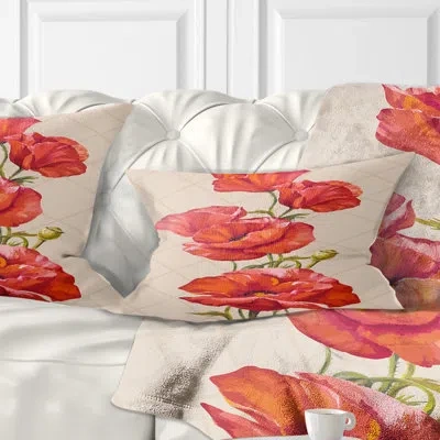 Design Art Bunch Of Poppies Vector Art - Floral Printed Throw Pillow