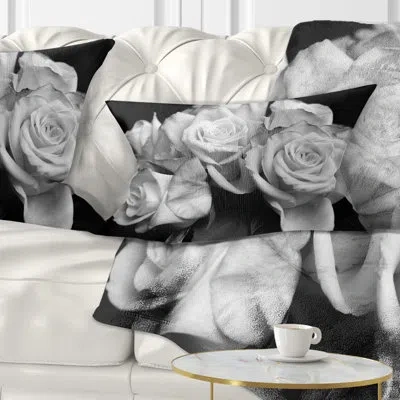 Design Art Bunch Of Roses Black And White - Bunch Of Roses Floral Lumbar Pillow