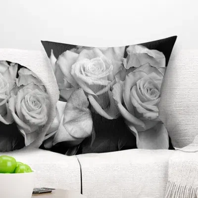 Design Art Bunch Of Roses Black And White - Bunch Of Roses Floral Pillow