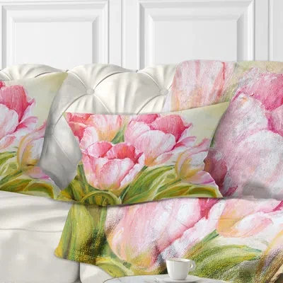 Design Art Bunch Of Tulips Oil - Floral Printed Throw Pillow