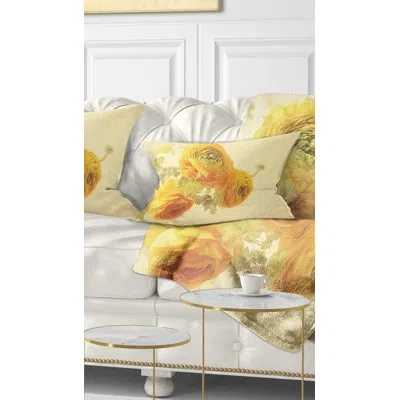 Design Art Bunch Of Yellow Ranunculus Flowers - Floral Printed Throw Pillow