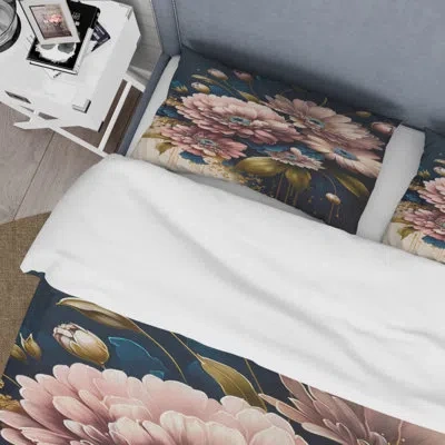Design Art Burgundy And Blue Daisy Bunch I - Floral Daisy Duvet Cover Set - Microfiber Polyester In Blue;red