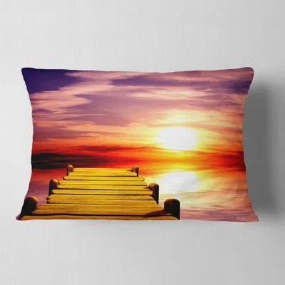 Design Art Burning Sunset In Blue Sky - Sea & Shore Printed Pillow