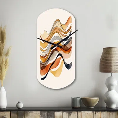 Design Art Burnt Orange Waves Abstract I - Minimalism Asymmetrical Metal Clocks, Orange Cylinder Metal Wall Clo In Black;orange