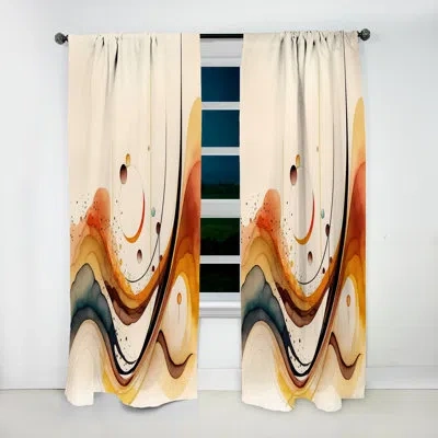 Design Art Burnt Orange Waves Abstract V - Abstract Velvet Curtain - 1 Panel In Black;orange
