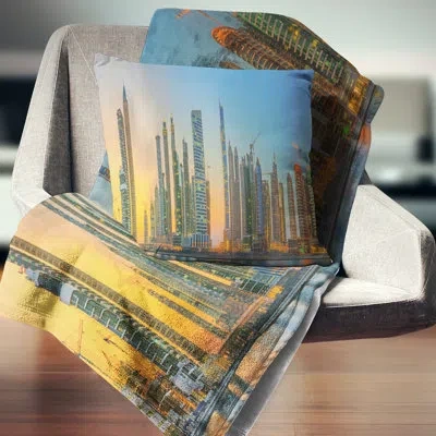 Design Art Business Bay And Downtown Dubai - Cityscape Printed Throw Pillow In Multi-color