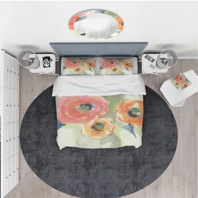 Design Art Buttercup Ii - Traditional Duvet Cover Set - Microfiber Polyester In Multicolor