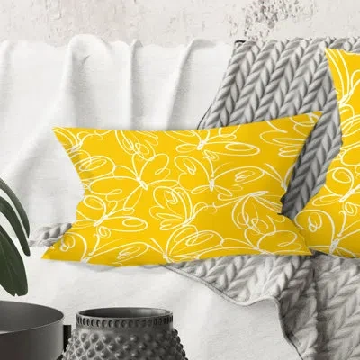 Design Art Butterflies Hand Drawn Color Pattern - Mid-century Modern Printed Throw Pillow
