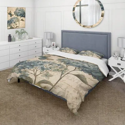 Design Art Butterfly Blue Garden Ii - Farmhouse Duvet Cover Set - Microfiber Polyester In Ivory