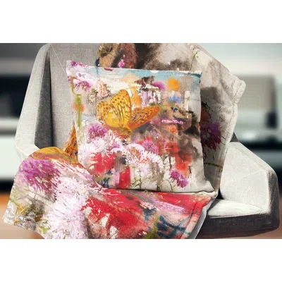 Design Art Butterfly Drinking Honey - Animal Printed Pillow In Red;orange