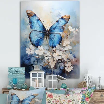Design Art Butterfly Ethereal Blues Form Abstract Elegance Ii - Butterfly Wall Art Prints In Wrapped Canvas
