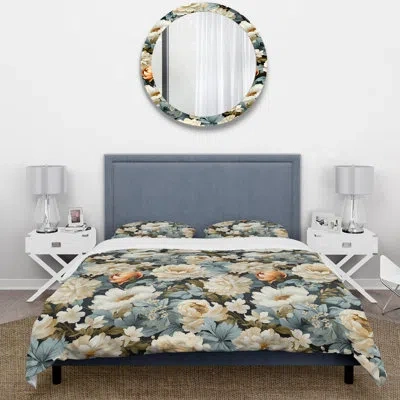 Design Art Byrden Boho Victorian Romance Victorian Pattern Vii - Floral Duvet Cover Set - Microfiber Polyester In White;beige