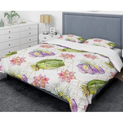 Design Art Cactus Mid-century Duvet Cover Set In Green