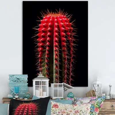 Design Art Cactus Red And Black Maroon Monolith  - Cactus Wall Decor In Wrapped Canvas