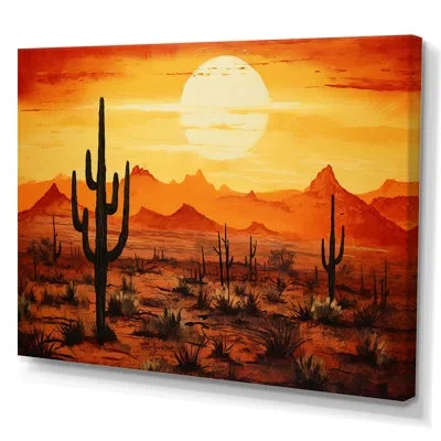 Design Art Cactus Sunrise Silhouettes - Cactus Wall Art In Wrapped Canvas