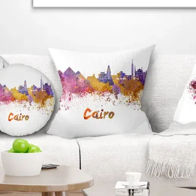 Design Art Cairo Skyline - Cityscape Printed Pillow In Yellow;purple