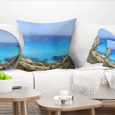 Design Art Cala Rossa Beach Sicily Italy - Sea & Shore Printed Pillow In Blue;white