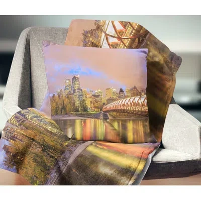 Design Art Calgary At Night - Cityscape Printed Pillow In Blue;brown