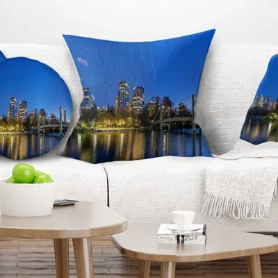 Design Art Calgary Skyline - Cityscape Printed Pillow In Blue;green