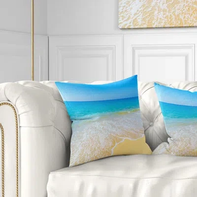 Design Art Calm Blue Sea Waves - Sea & Shore Printed Pillow