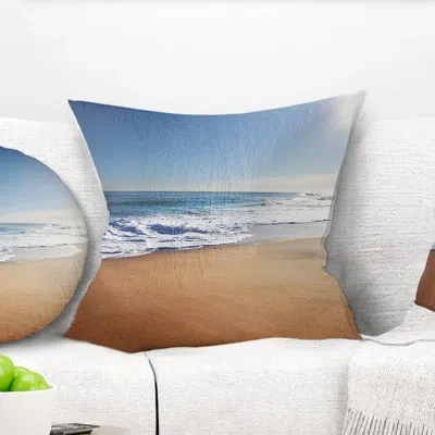 Design Art Calm Blue Seashore With White Sun - Sea & Shore Printed Pillow