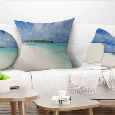 Design Art Calm Seashore At Tropical Beach - Sea & Shore Printed Pillow In Blue;white