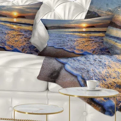 Design Art Calm Seashore With Blue Waves - Sea & Shore Printed Throw Pillow