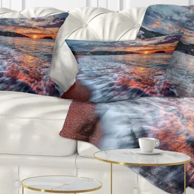 Design Art Calm Seashore With Rushing Waters - Sea & Shore Printed Throw Pillow