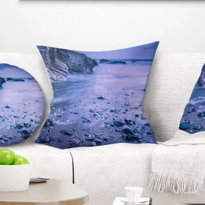 Design Art Calm Time Lapse On Beach At Sunset - Sea & Shore Printed Pillow In Blue