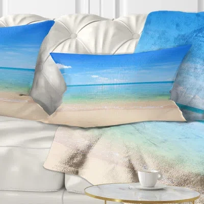 Design Art Calm Waves At Tropical Beach - Sea & Shore Printed Throw Pillow In Blue