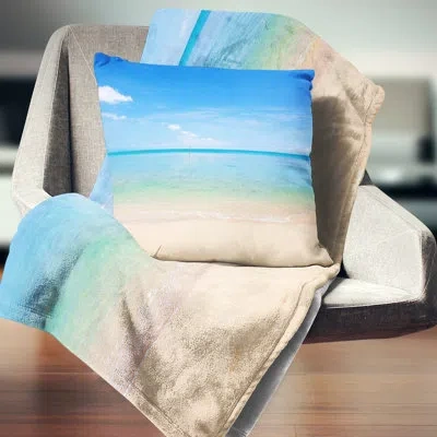 Design Art Calm Waves At Tropical Beach - Sea & Shore Printed Throw Pillow In Blue