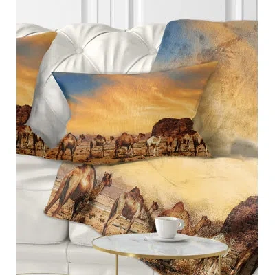 Design Art Camels In Wadi Rum - Landscape Printed Pillow