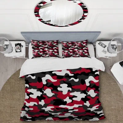 Design Art Camouflage Black And Red - Abstract Duvet Cover Set - Microfiber Polyester