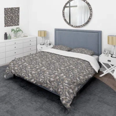 Design Art Camouflage Grey Pattern - Abstract Duvet Cover Set - Microfiber Polyester In Gray,brown