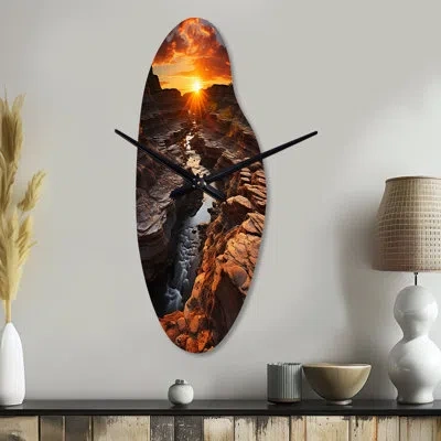 Design Art Canada Alberta Badlands I - Canada Curved Metal Wall Clock, Traditional Asymmetrical Wall Clock Prin In Brown;orange
