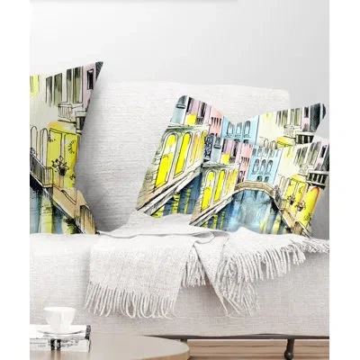 Design Art Canal In Venice - Cityscape Printed Throw Pillow