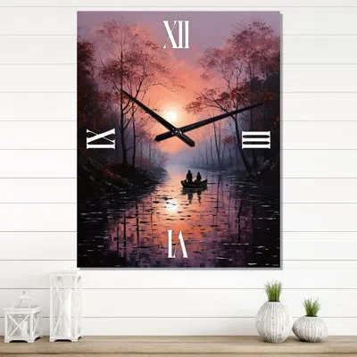 Design Art Canal Mystical Journey Pointillism I - Canals Wall Clock In Black;pink