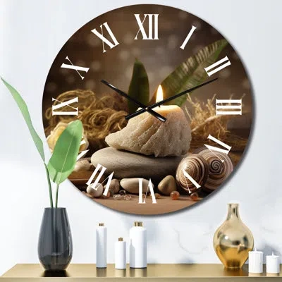 Design Art Candle Flame Zen Stone Cairn Sculpture Balance Wall Clock In White