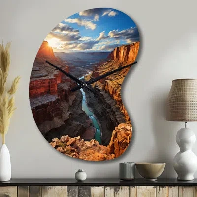 Design Art Canyon Unveiling Majesty I - Canyon Unique Shape Metal Wall Clock, Traditional Asymmetrical Wall Clo In Beige