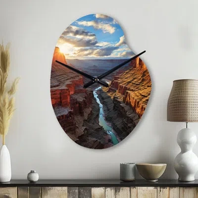 Design Art Canyon Unveiling Majesty I - Unique Shape Canyon Metal Wall Clock, Beige Wall Clock Print