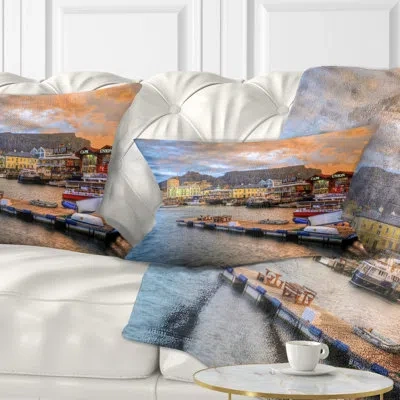 Design Art Cape Town Waterfront At Sunset - Landscape Printed Throw Pillow