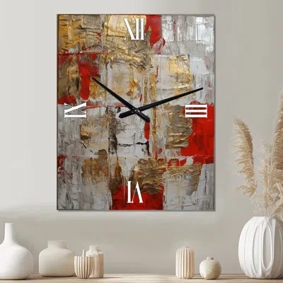 Design Art Cardinal Sin Retro Delight Abstract Red & Gold I - Abstract  Metal Wall Clock In Red;gold