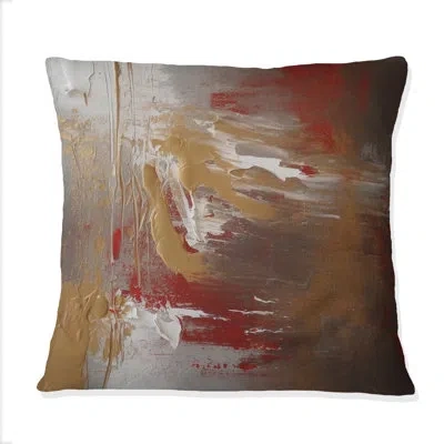 Design Art Cardinal Sin Retro Delight Abstract Red & Gold Iv - Abstract Painting Printed Throw Pillow In Red;gold
