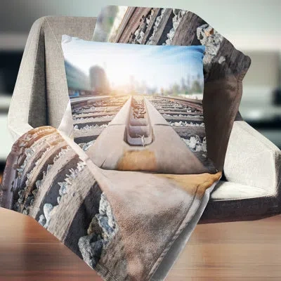 Design Art Cargo Train Platform With Container Landscape Photography Square Pillow Cover & Insert In Brown