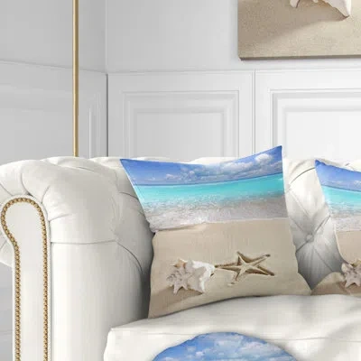 Design Art Caribbean Beach Starfish - Beaches Printed Pillow In Blue;beige
