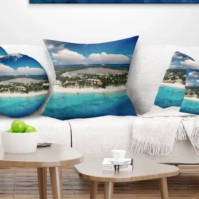 Design Art Caribbean Coast Tropical Panorama - Landscape Printed Pillow In Blue