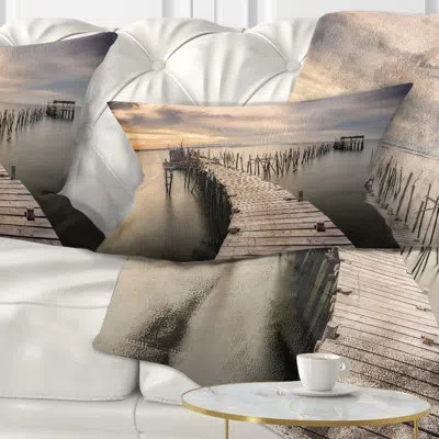 Design Art Carrasqueira Old Wooden Pier Seashore Photo Rectangular Pillow Cover & Insert In Gray