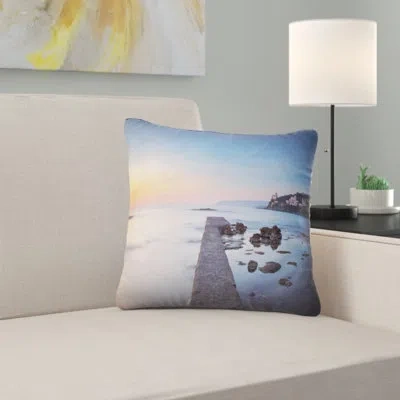 Design Art Castiglioncello Bay Concrete Pier - Sea & Shore Printed Pillow